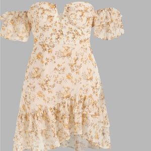 Cider Floral Off-Shoulder Dress - Cream and Brown